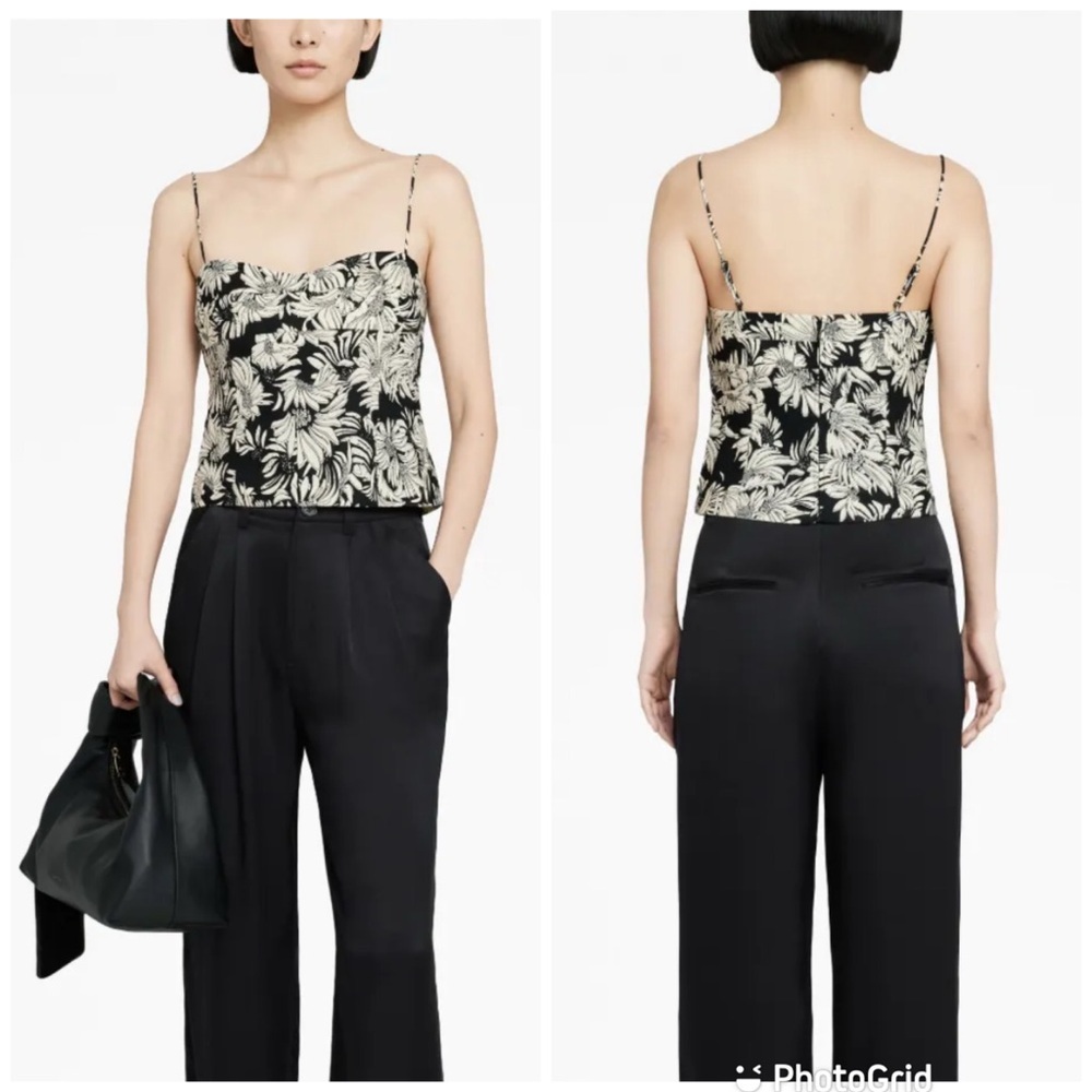 ANINE BING Keiran Top In Black Floral Print In Beige